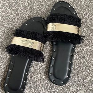 Gold studded fringe slides